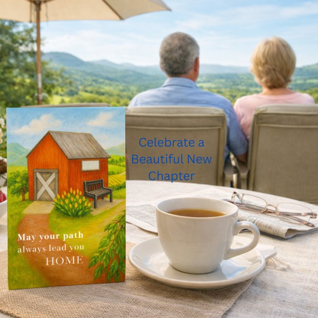 Pensioneringskort | Avsked & Nya Projekt Kort (Meaningful retirement card with countryside scene and tea view, perfect keepsake for new beginnings)