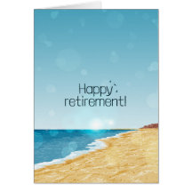 Pensioneringskort med strand, hav och blå himmel
