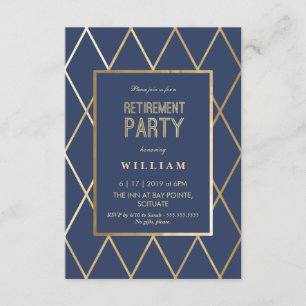 Pensionpartyinbjudan - guld- elegant, trendig inbjudningar