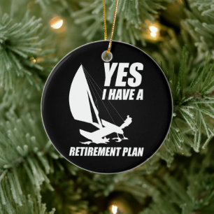 Pensionsplan Katamaran Trampolin Segling Kapten Julgransprydnad Keramik