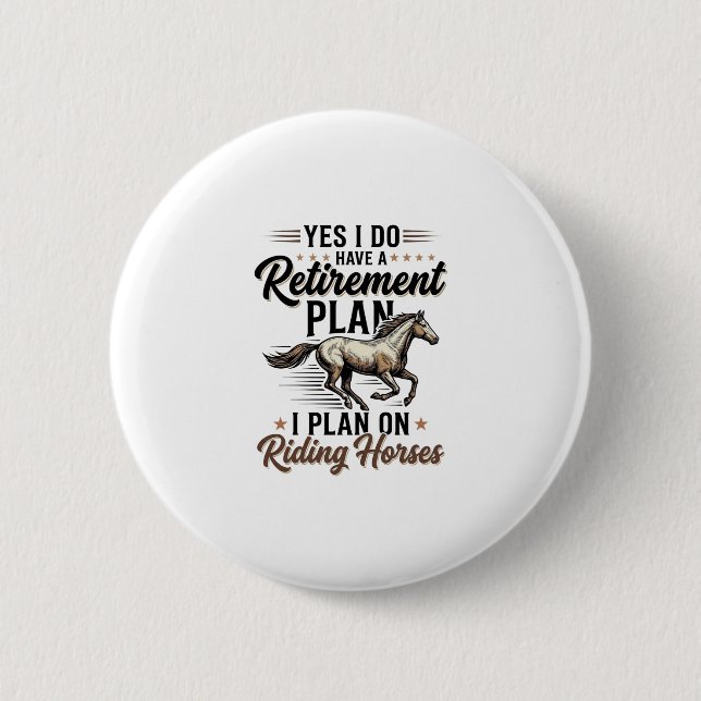 Pensionsplan Ridande Hästar Vintage T-Shirt Design Knapp (Framsida)