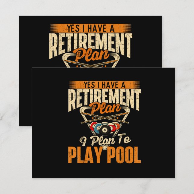 Pensionsplan Spela Pool - Biljardspelare Sport Inbjudningar (Fram/baksida)
