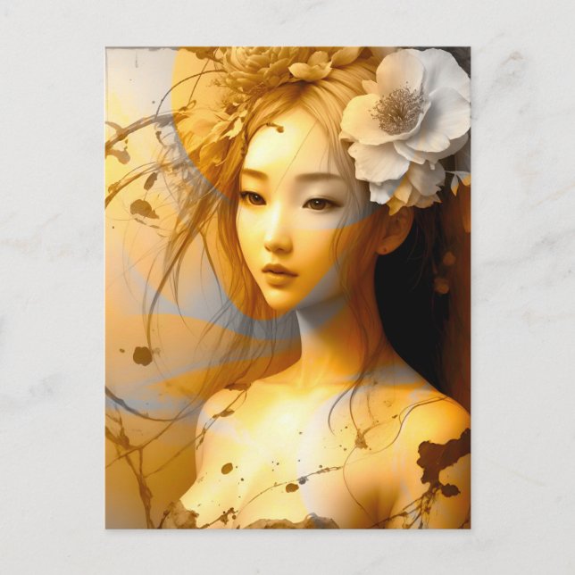 Pensive Japansk Girl Vykort (Framsida)