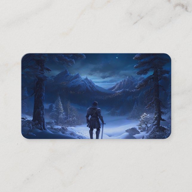 Pensive Knight of the Winter Wonderland Bookmark Visitkort (Framsida)