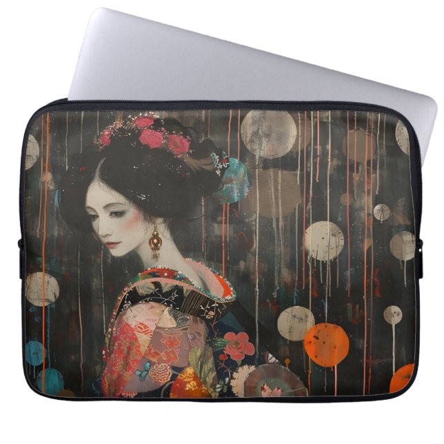 Pensive Woman i Kimono Laptop Fodral (Framsidan)