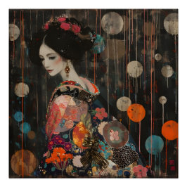 Pensive Woman i Kimono Perfect Poster