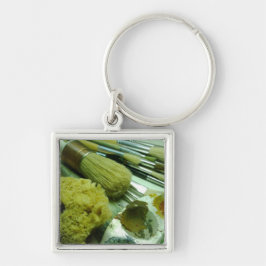 Penslar och måla fyrkantig silverfärgad nyckelring