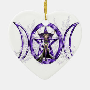 Pentacle för gudinna för måne för Wiccan Julgransprydnad Keramik
