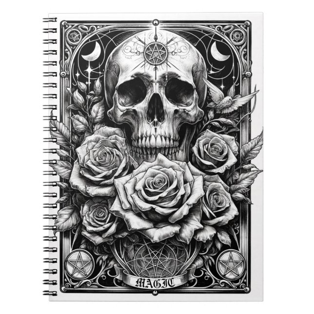 Pentacle Skelett Kalle & Rosor Tarot Konst Anteckningsbok (Framsidan)