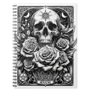 Pentacle Skelett Skalle & Rosor Tarot Konst Anteckningsbok