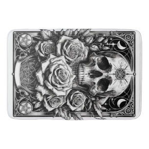 Pentacle Skelett Skalle & Rosor Tarot Konst Badrumsmatta