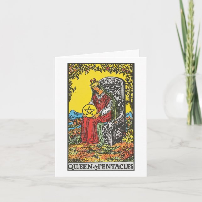 Pentacles blankottdrottning kort (Framsida)