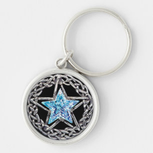 Pentagram Crystal Star Nyckelring
