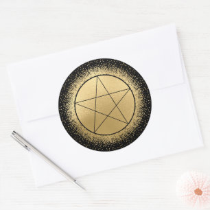 Pentagram för guld och svart Pentagram Runt Klistermärke