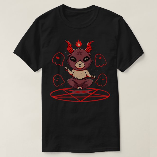 Pentagram getingehuvad 666 Baphomet T Shirt (Design framsida)