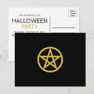 Pentagram, guld, Halloween fest Inbjudan Vykort