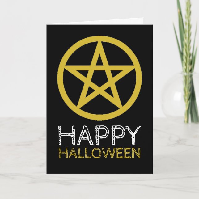 Pentagram, guld, Happy halloween Kort (Framsida)