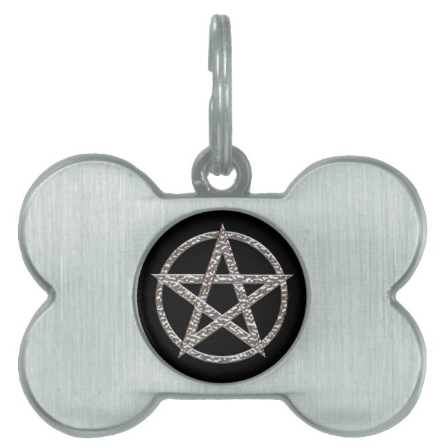 Pentagram Hammered Chrome Pet Namn bricka (Framsidan)