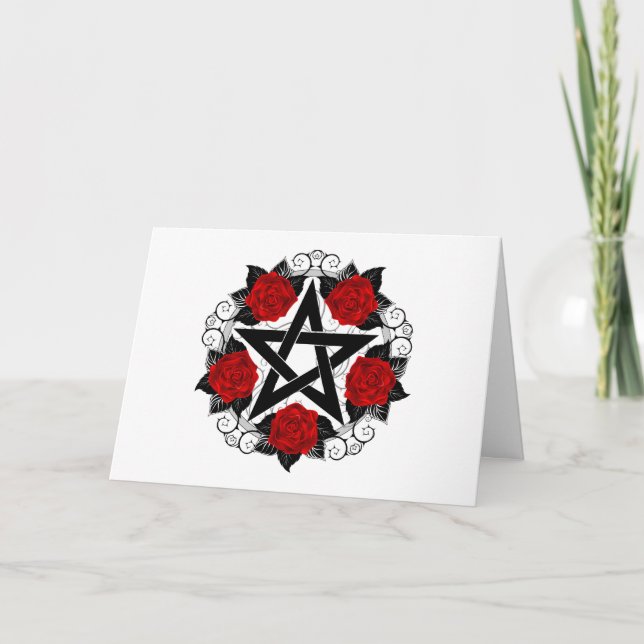 Pentagram med Röd ros Anteckningskort (Framsida)