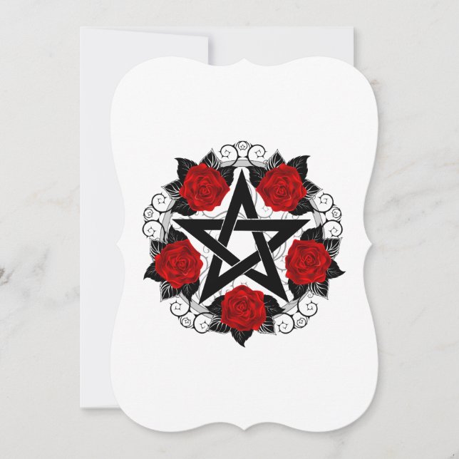 Pentagram med Röd ros Anteckningskort (Framsida)