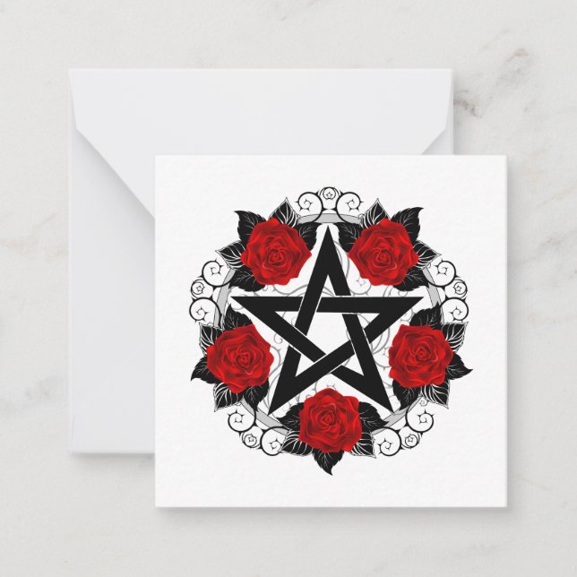 Pentagram med Röd ros Anteckningskort (Framsida)