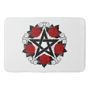 Pentagram med Röd ros Badrumsmatta