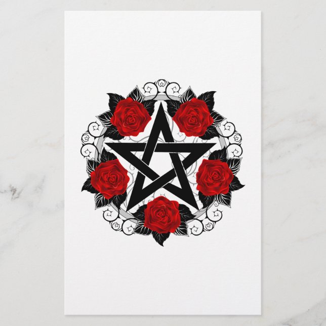 Pentagram med Röd ros Brevpapper (Framsida)