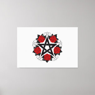 Pentagram med Röd ros Canvastryck