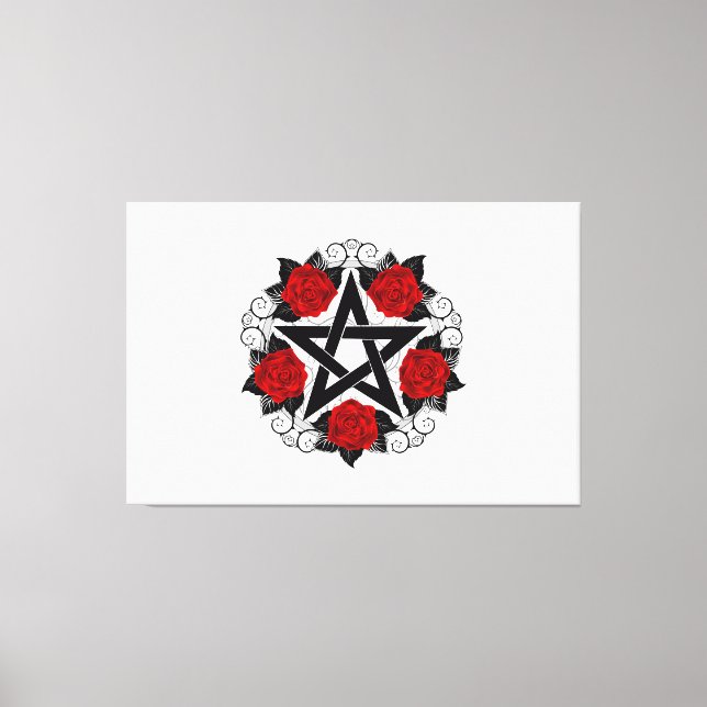 Pentagram med Röd ros Canvastryck (Framsida)