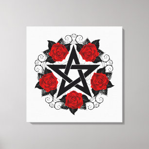 Pentagram med Röd ros Canvastryck