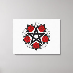 Pentagram med Röd ros Canvastryck