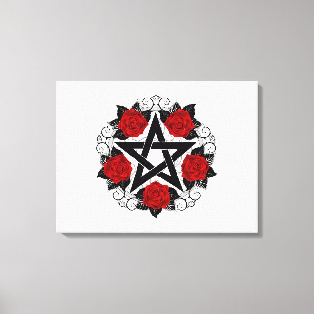 Pentagram med Röd ros Canvastryck (Framsida)