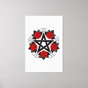 Pentagram med Röd ros Canvastryck