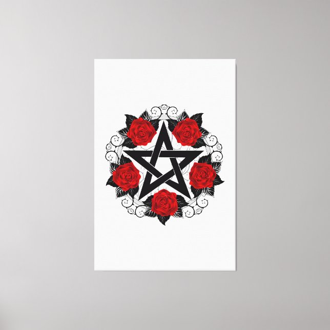 Pentagram med Röd ros Canvastryck (Framsida)