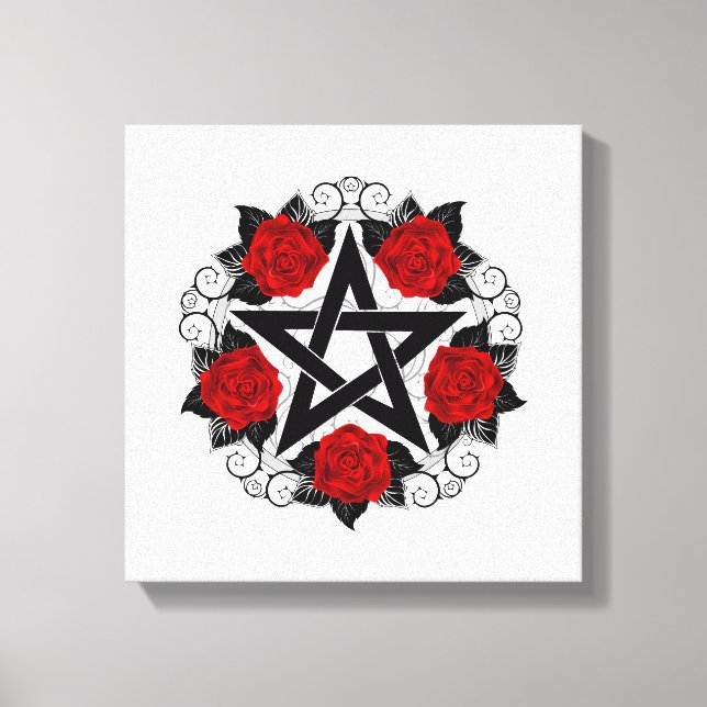 Pentagram med Röd ros Canvastryck (Framsida)