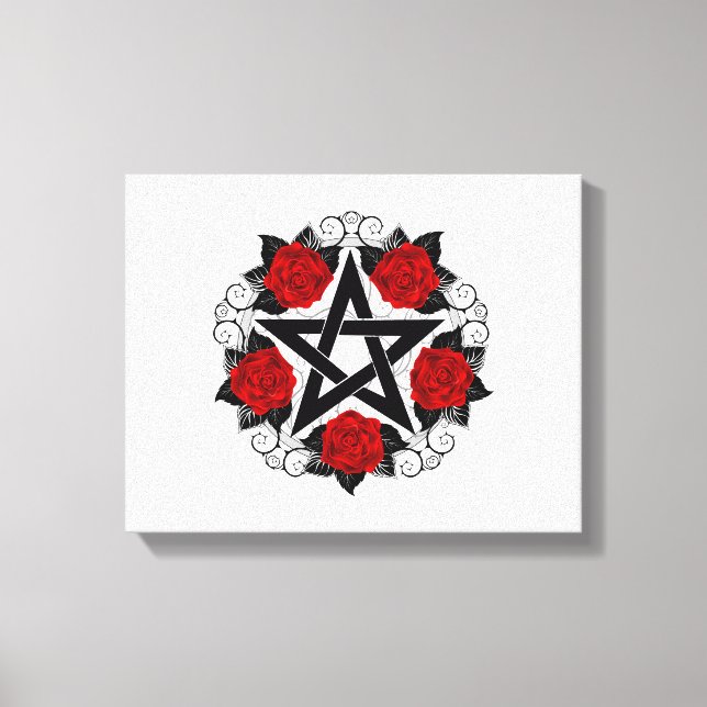 Pentagram med Röd ros Canvastryck (Framsida)