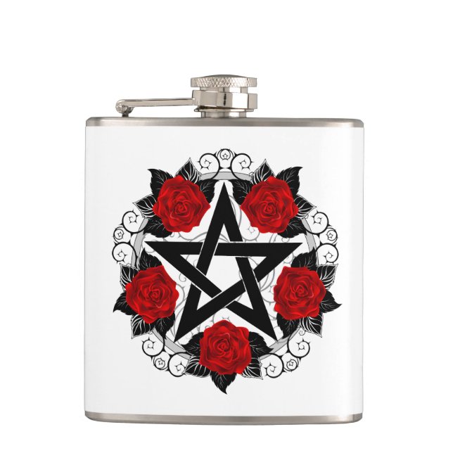 Pentagram med Röd ros Fickplunta (Framsidan)