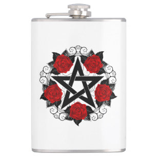 Pentagram med Röd ros Fickplunta