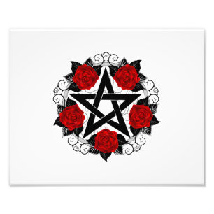 Pentagram med Röd ros Fototryck
