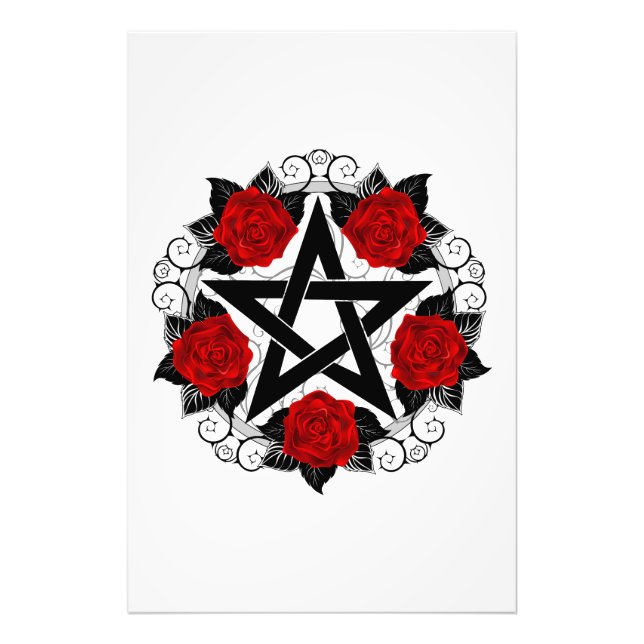 Pentagram med Röd ros Fototryck (Framsidan)