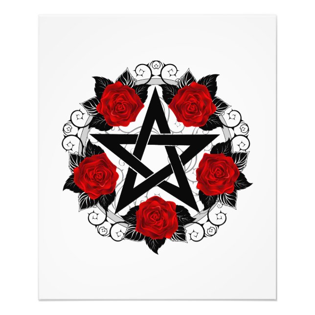 Pentagram med Röd ros Fototryck (Framsidan)