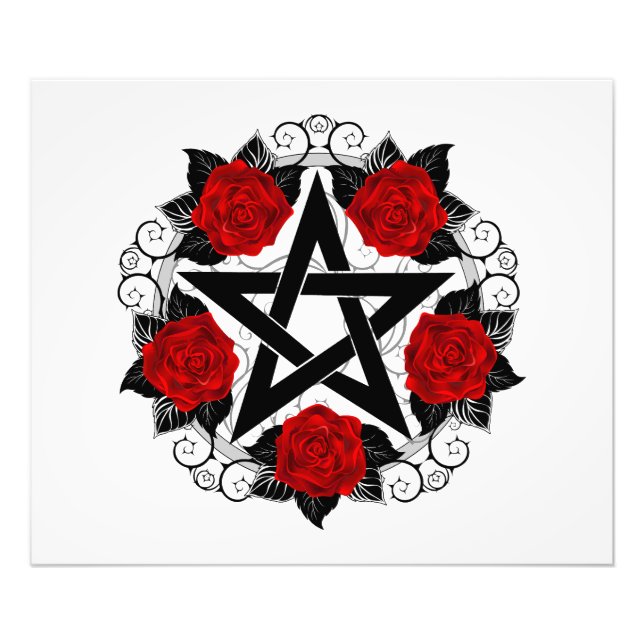 Pentagram med Röd ros Fototryck (Framsidan)