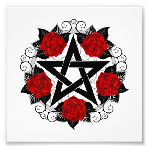 Pentagram med Röd ros Fototryck