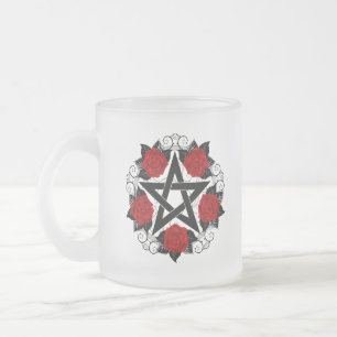 Pentagram med Röd ros Frostad Glasmugg
