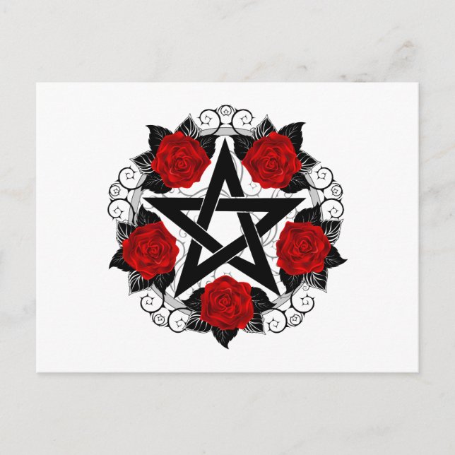 Pentagram med Röd ros Helg Vykort (Framsida)