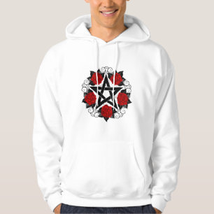 Pentagram med Röd ros Hoodie
