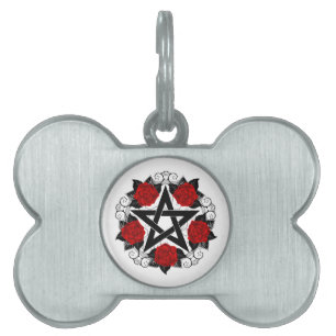 Pentagram med Röd ros ID-bricka Husdjur