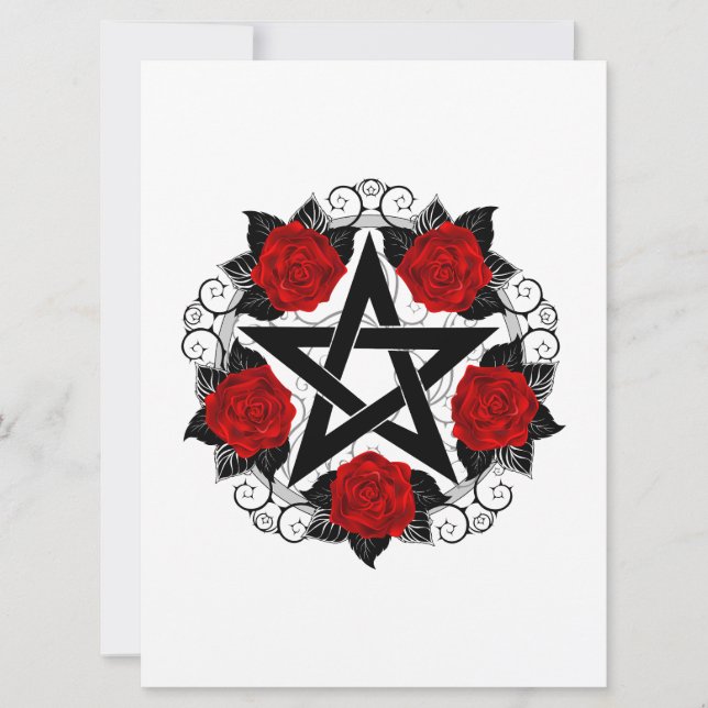 Pentagram med Röd ros Inbjudningar (Framsida)