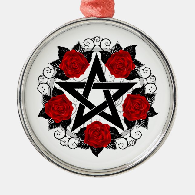 Pentagram med Röd ros Julgransprydnad Metall (Framsidan)