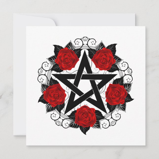 Pentagram med Röd ros Julkort (Framsida)